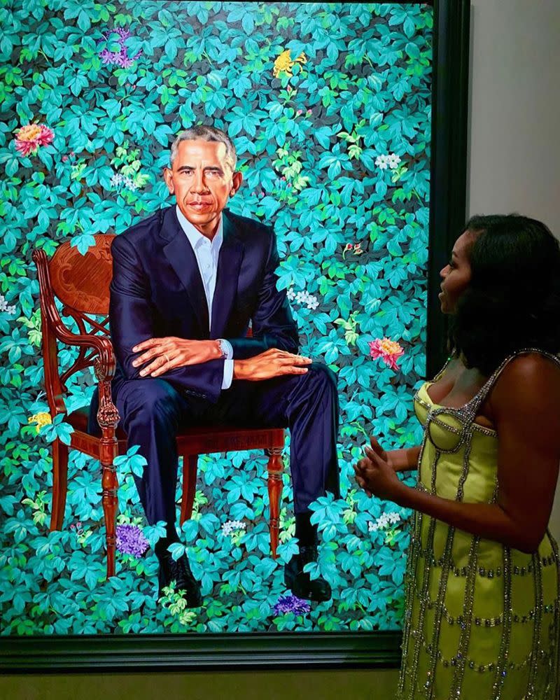 Michelle Obama visiting Barack Obama's presidential portrait in Washington, D.C. | Michelle Obama/Instagram