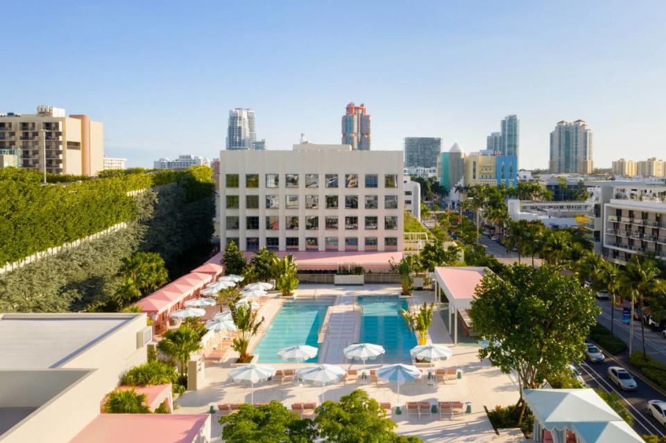 Strawberry Moon, the new third floor pool deck at the Goodtime Hotel in South Beach, features twin pools, a Mediterranean restaurant and bar.