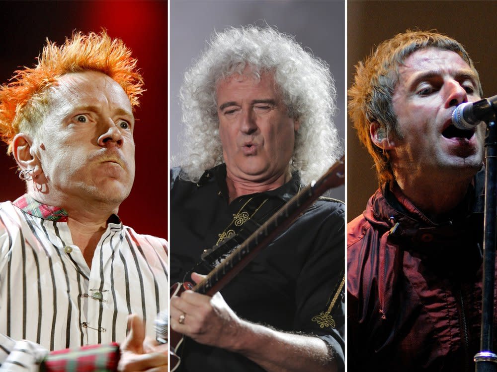 John Lydon, Bryan May und Liam Gallagher (v.l.n.r.). (Bild: 2013 landmarkmedia/Shutterstock.com / 2015 Antonio Scorza/Shutterstock.com   / 2014 Christian Bertrand/Shutterstock.com  )