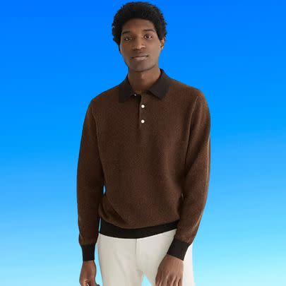 A men's herringbone jacquard collared sweater