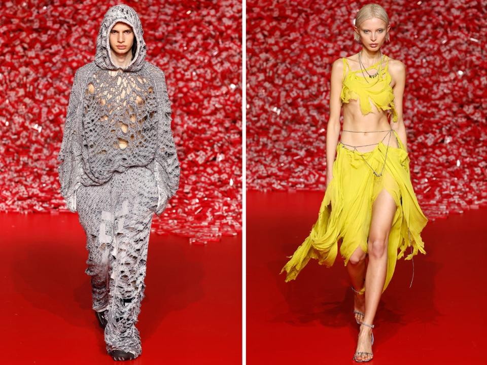 Models walk the Diesel runway during Milan Fashion Week runway.