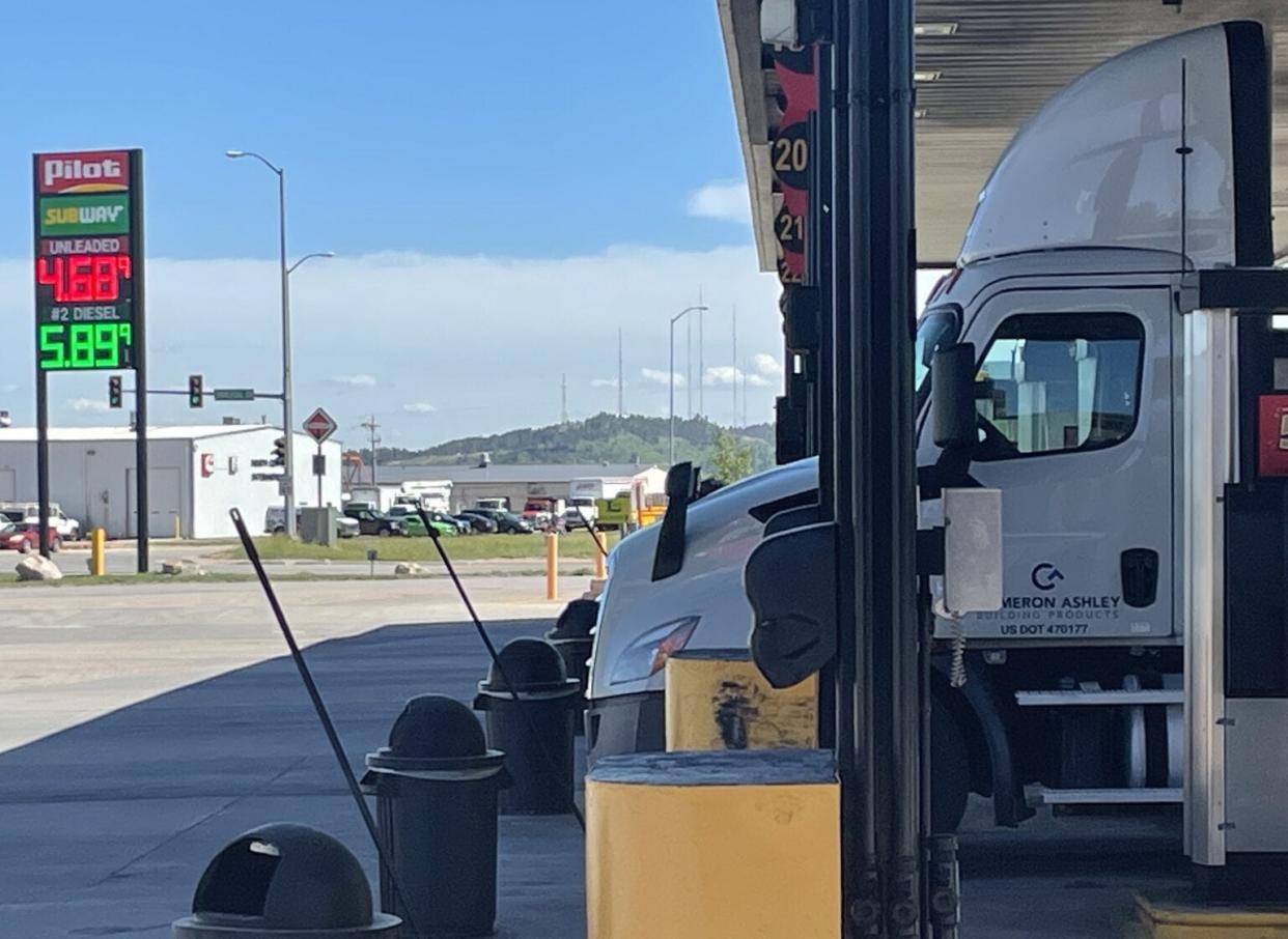 Diesel fuel cost $5.89 per gallon at a truck stop outside Rapid City on June 22, 2022. The high prices are hurting some South Dakota truckers and farmers who rely on diesel fuel to make a living.