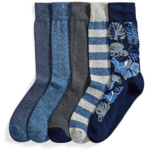 34) Goodthreads Men's Patterned Socks, Pack of 5, Blue/Grey, One Size