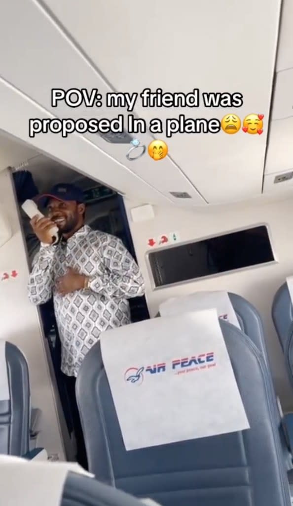 A social media user named Confidence shared footage of the mile-high moment to her TikTok account on Sunday, writing: “POV: My friend was proposed to in a plane.” @confijewel/TikTok
