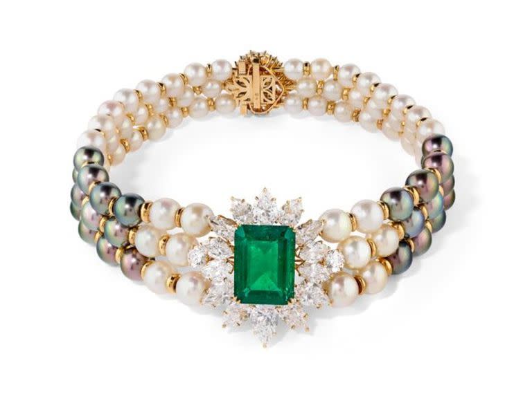 Collar de perlas y esmeraldas Harry Winston