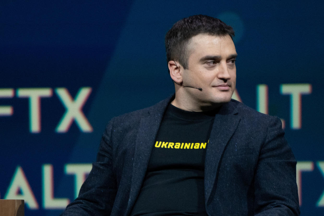 Alex Bornyakov, Deputy Minister of Digital Transformation for Ukraine, speaks during the SALT conference in Manhattan, New York City, U.S