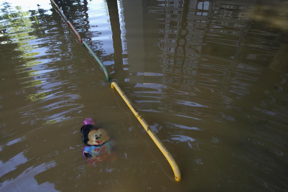 Toy is pictured in the flooded town of Obrenovac