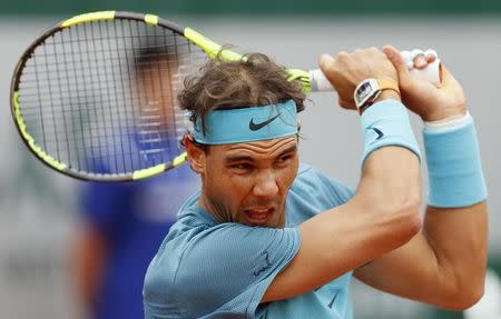 Tennis - French Open - Roland Garros - Rafael Nadal of Spain vs Sam Groth of Australia - Paris, France - 24/05/16. Rafael Nadal of Spain in action. REUTERS/Gonzalo Fuentes