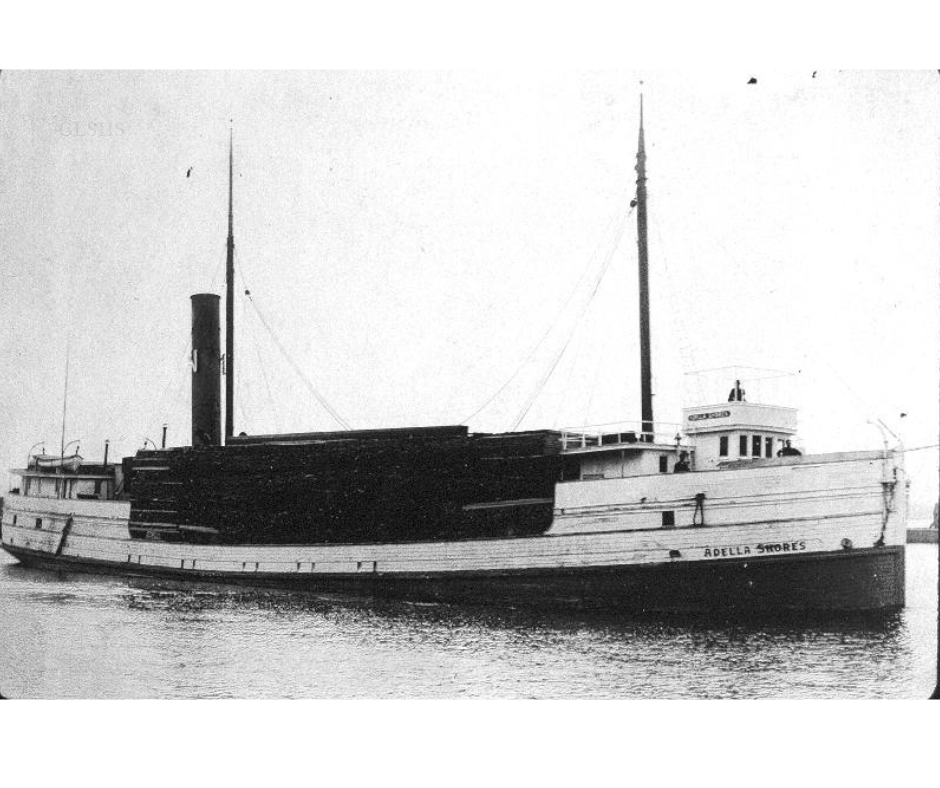 The Adella Shores — a wooden steamship loaded down with salt that vanished in 1909 as it rounded Whitefish Point during a fierce, Lake Superior gale.