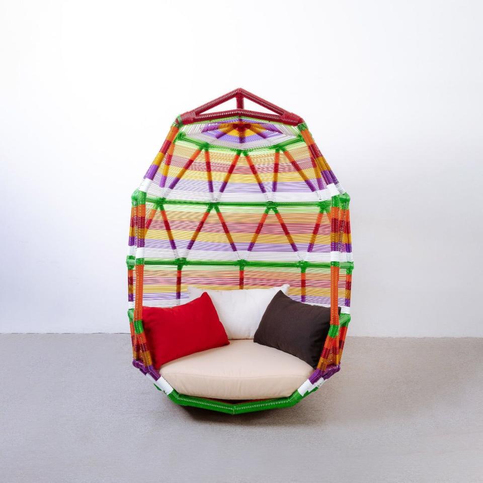 <p><a href="https://franceandson.com/products/rainbow-hanging-lounge-chair" rel="nofollow noopener" target="_blank" data-ylk="slk:Shop Now;elm:context_link;itc:0;sec:content-canvas" class="link ">Shop Now</a></p><p>Rainbow Hanging Canopy Chair</p><p>franceandson.com</p><p>$3999.00</p><span class="copyright">Courtesy of France & Son</span>