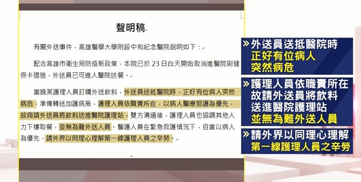 醫學中心發出聲明，請外界以同理心理解第一線護理人員的辛勞。（圖／東森新聞）