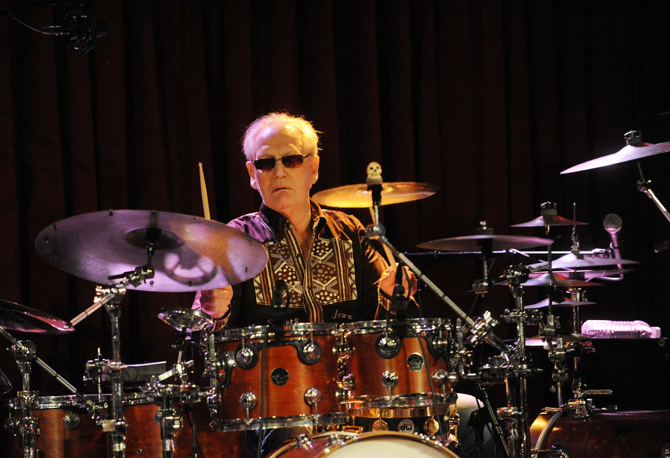 NEW YORK, NY - JUNE 18:  Ginger Baker Performs Jazz Confusion Featuring Pee Wee Ellis, Alec Dankworth & Abass Dodoo at BB King on June 18, 2015 in New York, New York.  (Photo by Bobby Bank/WireImage)