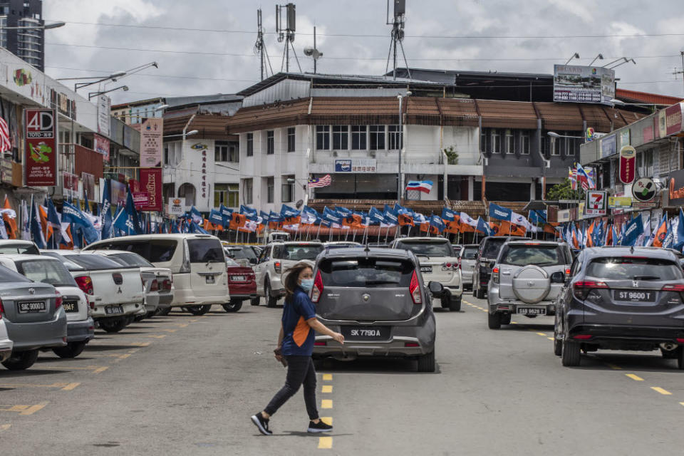 Party flags are seen during the Sabah state election campaign in Luyang, Sabah September 14, 2020. — Picture by Firdaus Latif