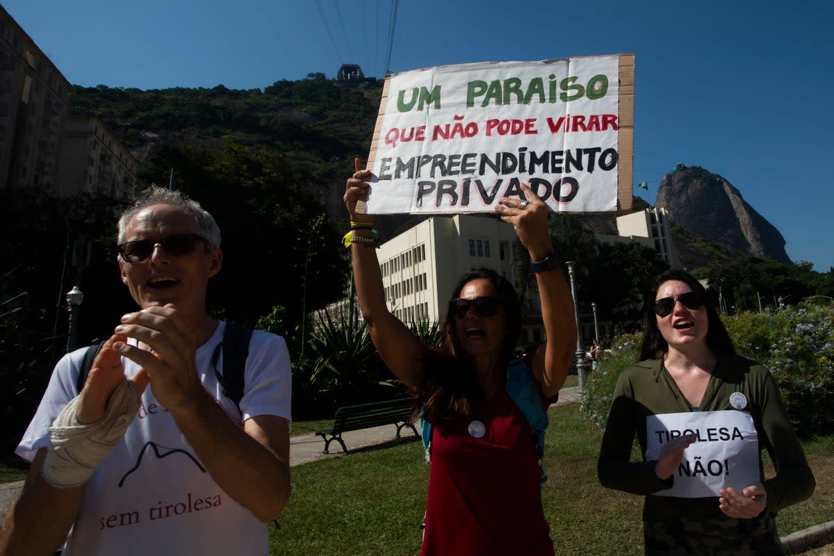 Brazil Sugar Loaf Mountain Protest (Copyright 2023 The Associated Press. All rights reserved.)