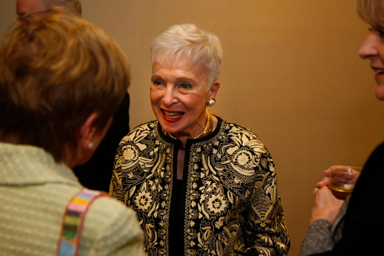 Ernestine M. Raclin talks with Vicki McIntire at the Boys and Girls Club benefit, Coming Together for Kids on May 17, 2010. Raclin was being honored with the Legacy of Leadership Award. Two other people were also being honored, Skylar Diggins with the Distinguished Alumna Award and Adrienne Smith with the Youth of the Year Award.