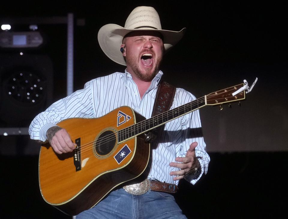 Cody Johnson performs with his band at Country Thunder music festival in Florence on April 15, 2023.