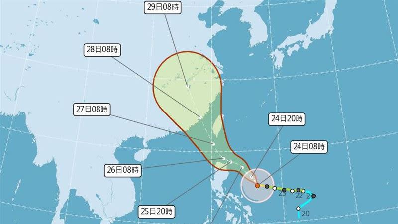 杜蘇芮路徑修正，各國最新預測持續南修。（圖／翻攝自中央氣象局）