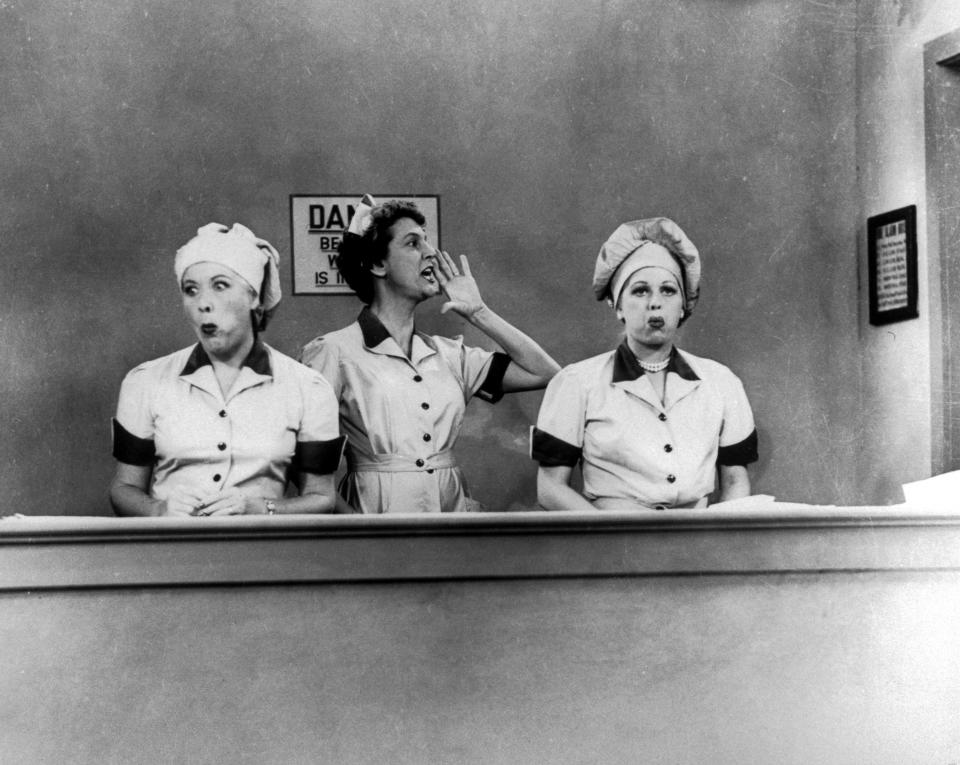 Best friends Lucy Ricardo (Lucille Ball, right) and Ethel Mertz (Vivian Vance, left) were always getting up to trouble on the hit 1950s sitcom "I Love Lucy."