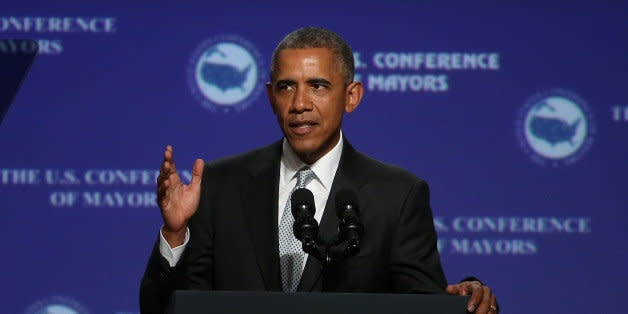 SAN FRANCISCO, CA - JUNE 19:  U.S. President Barack Obama speaks during the 2015 United States Conference of Mayors on May 19, 2015 in Sacramento, California. The 83rd Annual Meeting of the U.S. Conference of Mayors runs through June 22.  (Photo by Justin Sullivan/Getty Images) (Photo: )