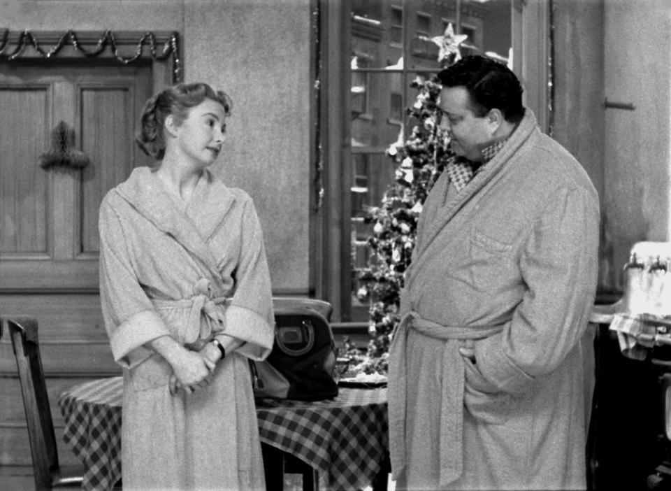 Audrey Meadows and Jackie Gleason play Alice and Ralph Kramden in "The Honeymooners" episode, "'Twas the Night Before Christmas"