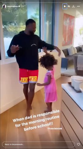 <p>Patricia Schlein/Star Max/GC; Dwyane Wade / Instagram</p> Dwyane Wade posts sweet video dancing with daughter Kaavia on his Instagram Story