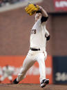 San Francisco Giants starting pitcher Tim Lincecum throws to the Los Angeles Dodgers during the first inning of a baseball game on Tuesday, April 15, 2014, in San Francisco. (AP Photo/Marcio Jose Sanchez)