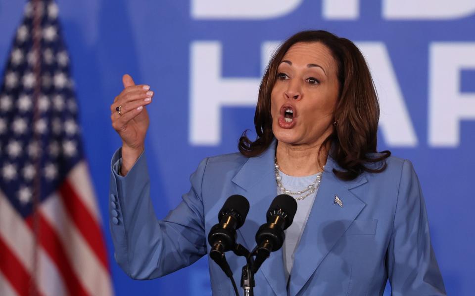 Kamala Harris, the US vice-president, speaks during a campaign event in Las Vegas on July 9