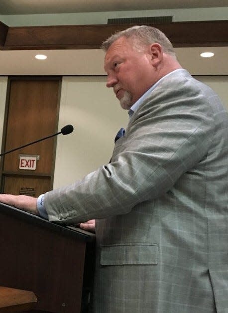 Former Container First Services president and COO Robert W. Guidry is seen in this 2015 file photo addressing Petersburg City Council on a $50,000 grant the company gave to the city's public-safety department.