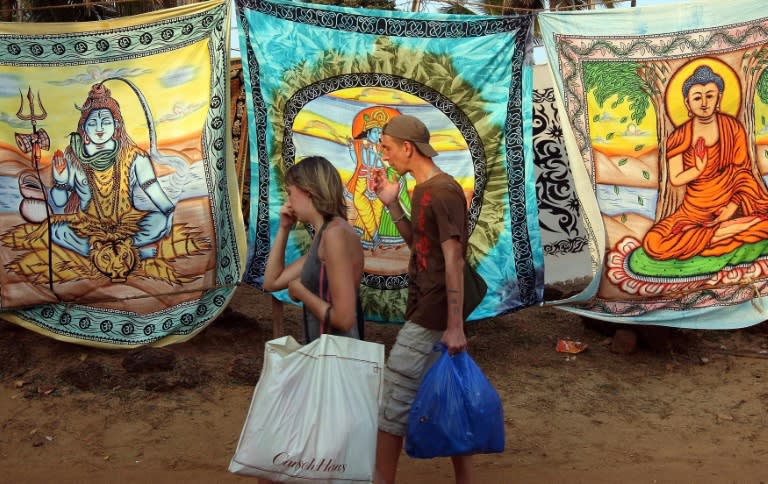 Tourists on the popular Anjuna Beach in Goa, near where the body of British teenager Scarlett Keeling was found in 2008