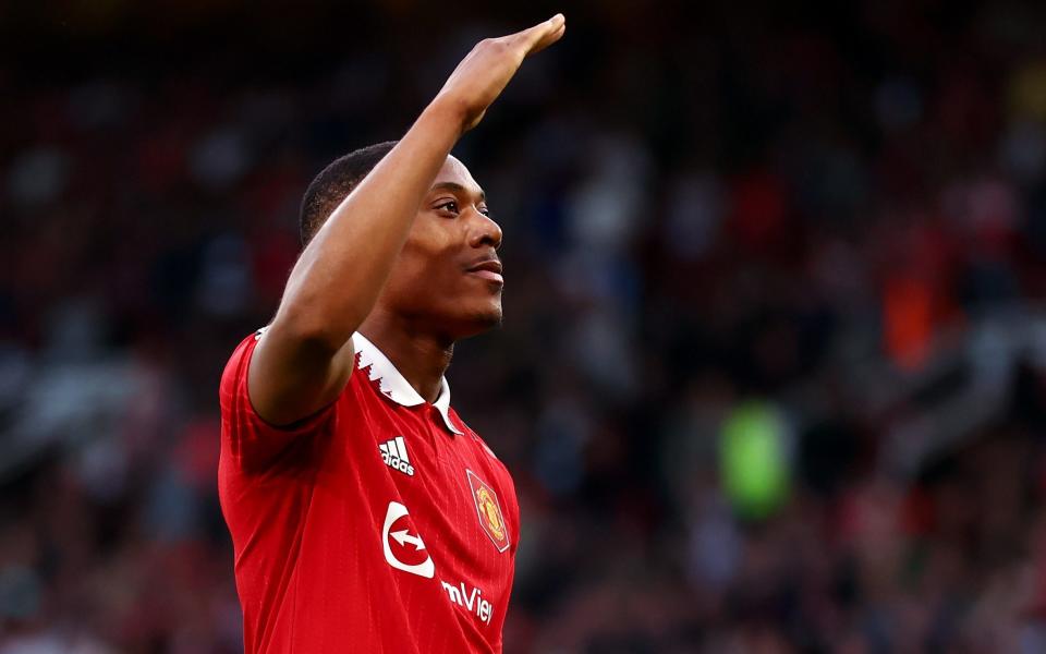 Anthony Martial of Manchester United celebrates after scoring the team's second goal during the Premier League match between Manchester United and Chelsea FC at Old Trafford - /Getty Images/Naomi Baker