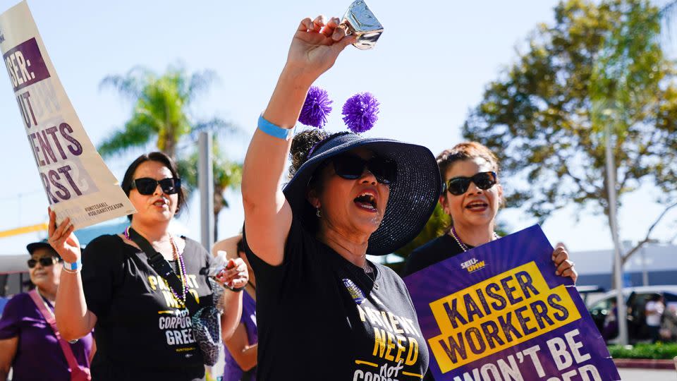 Kaiser Permanent workers picket Thursday, Oct. 5, 2023, in Baldwin Park, California.  - Ryan Sun/AP