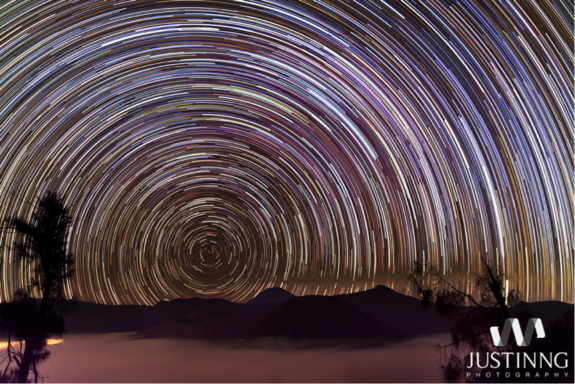 Justin Ng's first star trails shot in Mount Bromo in April 2012.