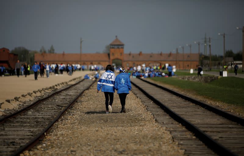 FILE PHOTO: Participants attend the annual "March of the Living" to commemorate the Holocaust at the former Nazi concentration camp Auschwitz, in Brzezinka near Oswiecim