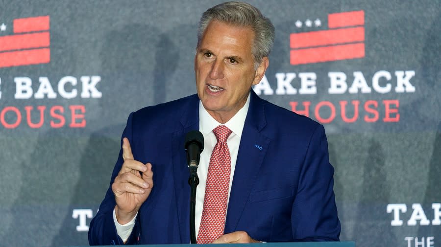 House Minority Leader Kevin McCarthy (R-Calif.) speaks during an Election Night party at The Westin in Washington, D.C., on Wednesday, November 9, 2022.