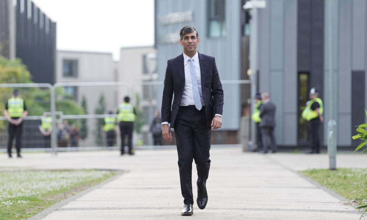 <span>Rishi Sunak arriving at the Question Time leaders’ special at York University, on which he followed Keir Starmer, Ed Davey and John Swinney.</span><span>Photograph: Stefan Rousseau/PA</span>