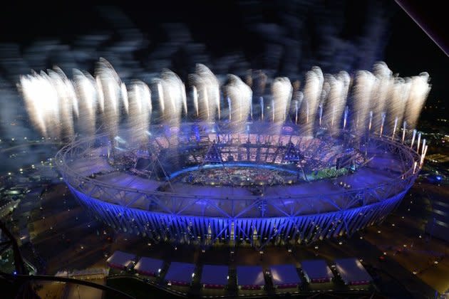 Another scene of fireworks around the Olympic stadium during the ceremony. (Photo by: AFP)