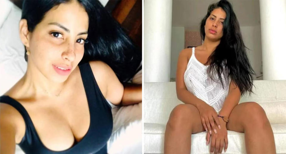 Espinoza pictured in two photos of racy poses. 