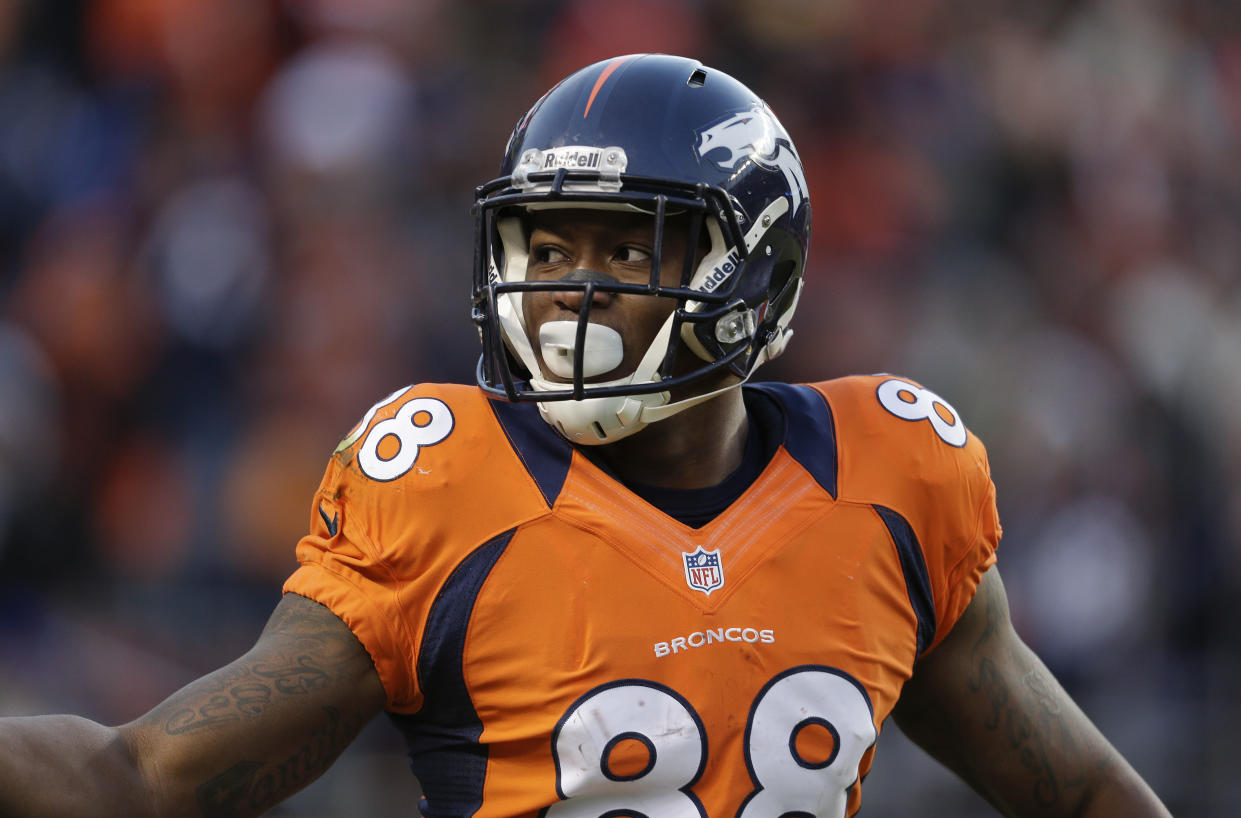 Denver Broncos wide receiver Demaryius Thomas is pictured during an NFL football game against the Kansas City Chiefs, Sunday, Dec. 30, 2012, in Denver. (AP Photo/Joe Mahoney)