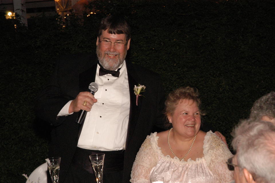 Dawn Brooks with her husband on their wedding day. The couple later split up after Brooks lost 165 pounds.