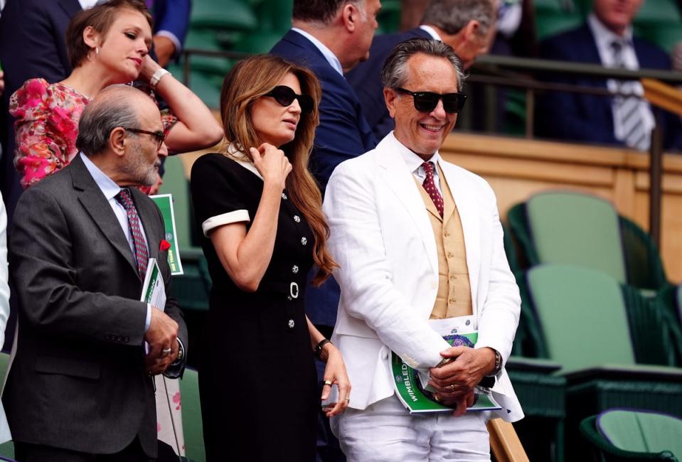 Richard E Grant and Jemima Khan in the royal box on day 10 of Wimbledon (PA Wire)