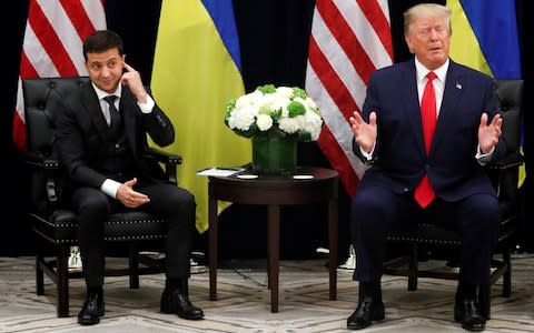 Mr Zelenskiy met with Mr Trump on the sidelines of a United Nations session in New York in September - Credit: Jonathan Ernst/Reuters