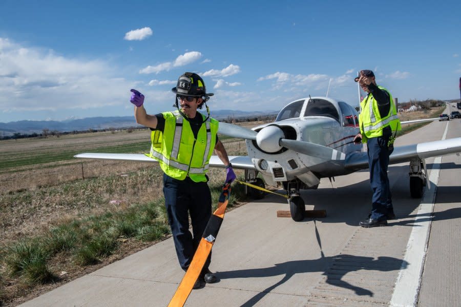 A small plane with one occupant made an emergency landing on U.S. Highway 287 Sunday afternoon. (Mountain View Fire Rescue)