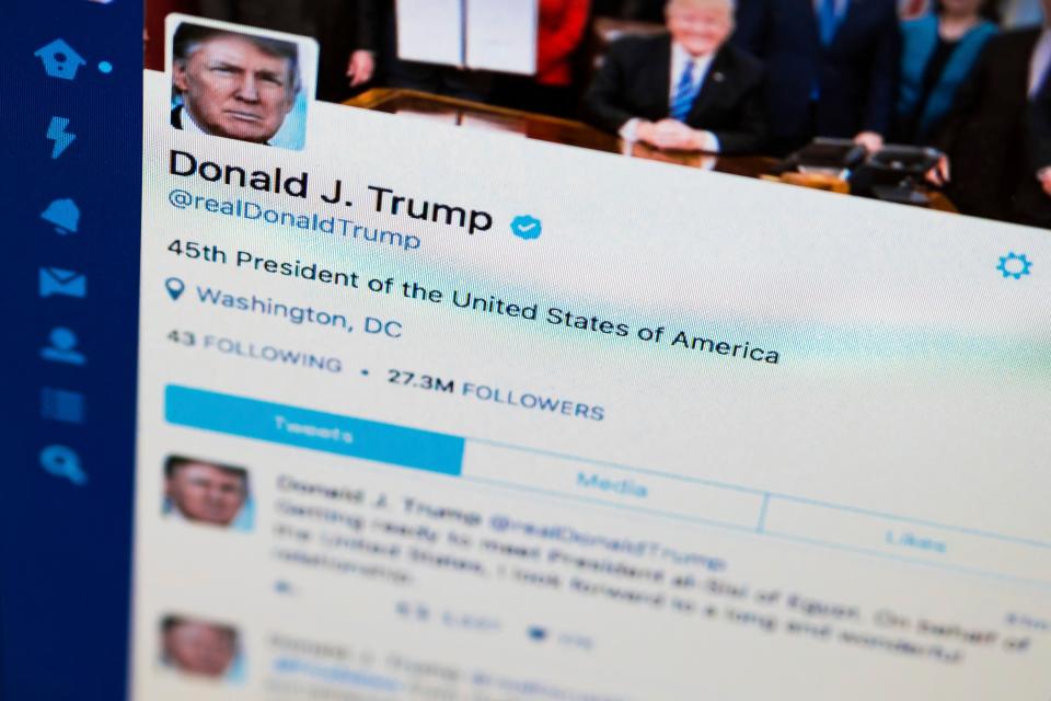 President Donald Trump's tweeter feed is photographed in Washington, D.C., in April, 2017.
