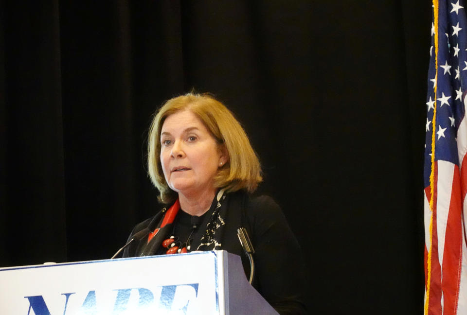 Kansas City Federal Reserve Bank President Esther George addresses the National Association for Business Economics in Denver, Colorado, U.S. October 6, 2019. REUTERS/Ann Saphir