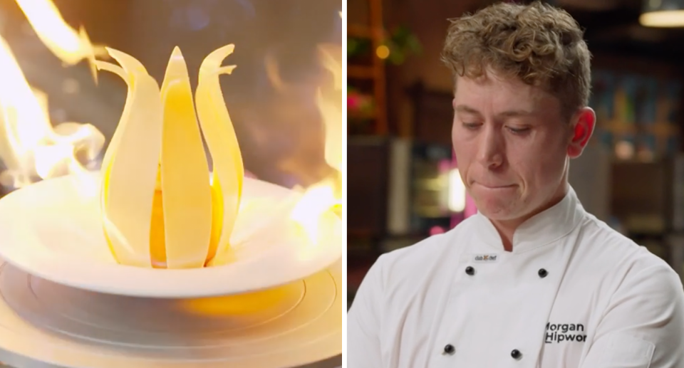 Dessert Masters’ Morgan Hipworth's watching his dessert catch fire.