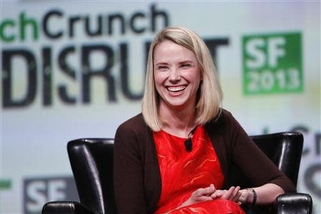 Marissa Mayer, President and CEO of Yahoo!, speaks on stage during a fireside chat session at TechCrunch Disrupt SF 2013 in San Francisco, California September 11, 2013. REUTERS/Stephen Lam