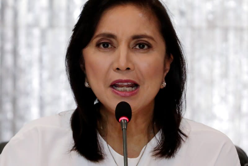 FILE PHOTO: Philippines Vice President Maria Leonor Robredo speaks during her first meeting with a drug war task force