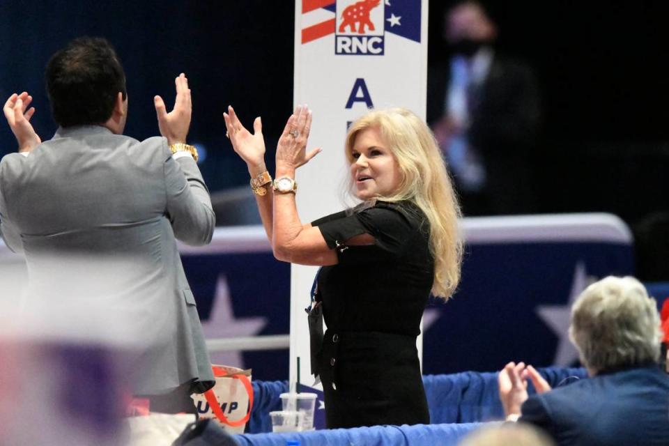 Arizona delegates cheer after announcing their votes for President Donald Trump at the RNC in the Charlotte Convention Center Monday August. On Friday, county officials said two delegates and two support staff at the event tested positive for COVID-19.