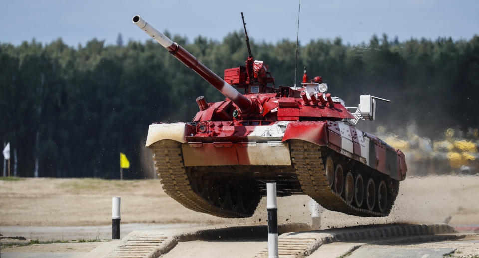 A tank takes part in an exercise