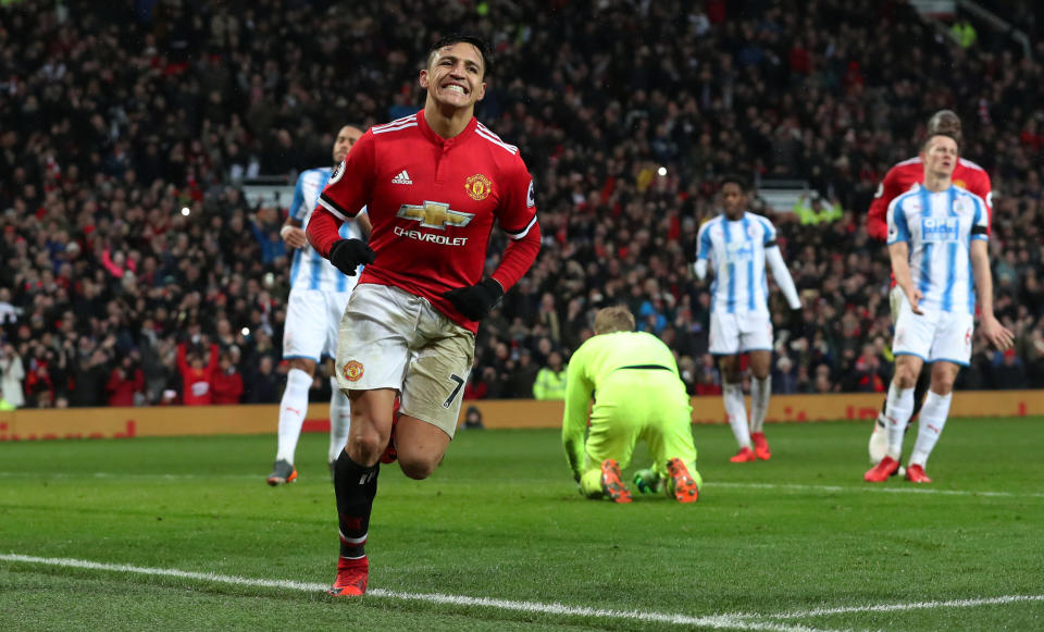 Manchester United’s Alexis Sanchez celebrates scoring their second goal